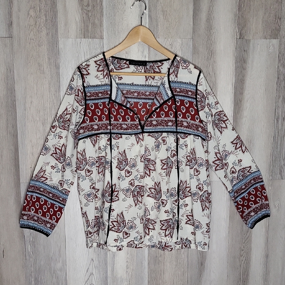 Lucky Brand Boho Peasant Top Relaxed Festival Blouse Tassels‎ Lightweight